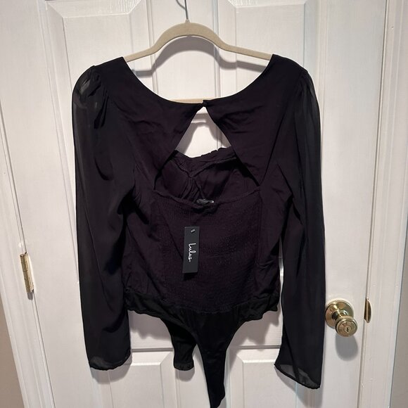 Lulus Be Your Date Black Bustier Backless Long Sleeve Bodysuit - Size Large - Picture 7 of 8